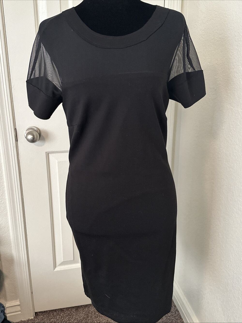 Lucy Paris Black Bony on Dress Sheer Top And Back Size 40 US 8 NWOT
